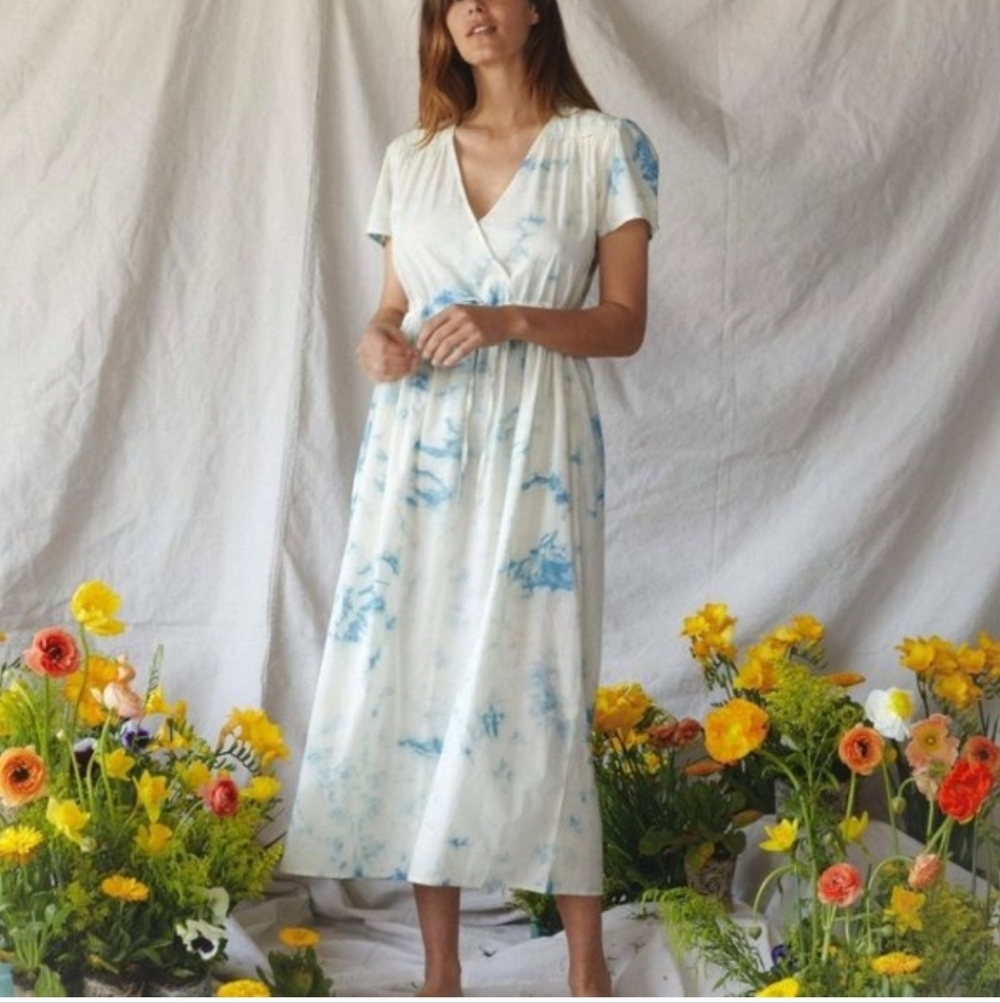 CHRISTY DAWN TIE-DYE  BLUE/WHITE PRINT MIDI PULL-ON DESIGN SZ SMALL - Picture 5 of 16